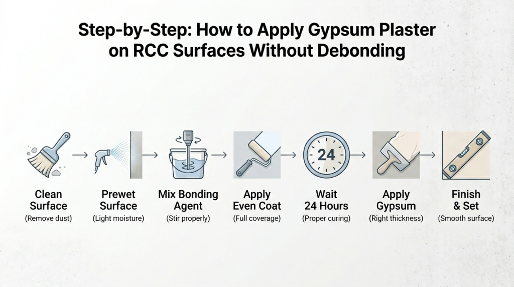Step-by-Step: How to Apply Gypsum Plaster on RCC Surfaces Without Debonding